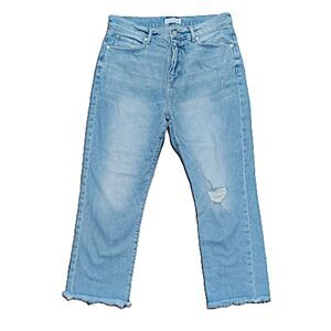 LOFT Straight Crop High Rise Lightly Distressed Raw Hem Jeans Sz 8 / 29 Women's